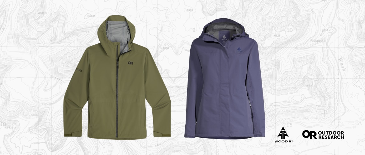 Just In: Rain Jackets. Lock out the elements with the latest rain jackets from WOODS and Outdoor Research.