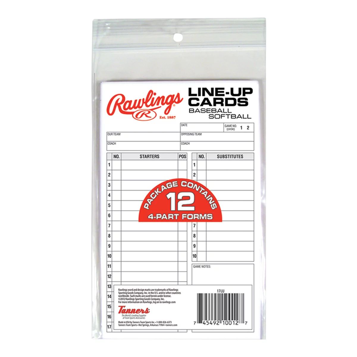 Rawlings System-17 Lineup Cards Front_Flat