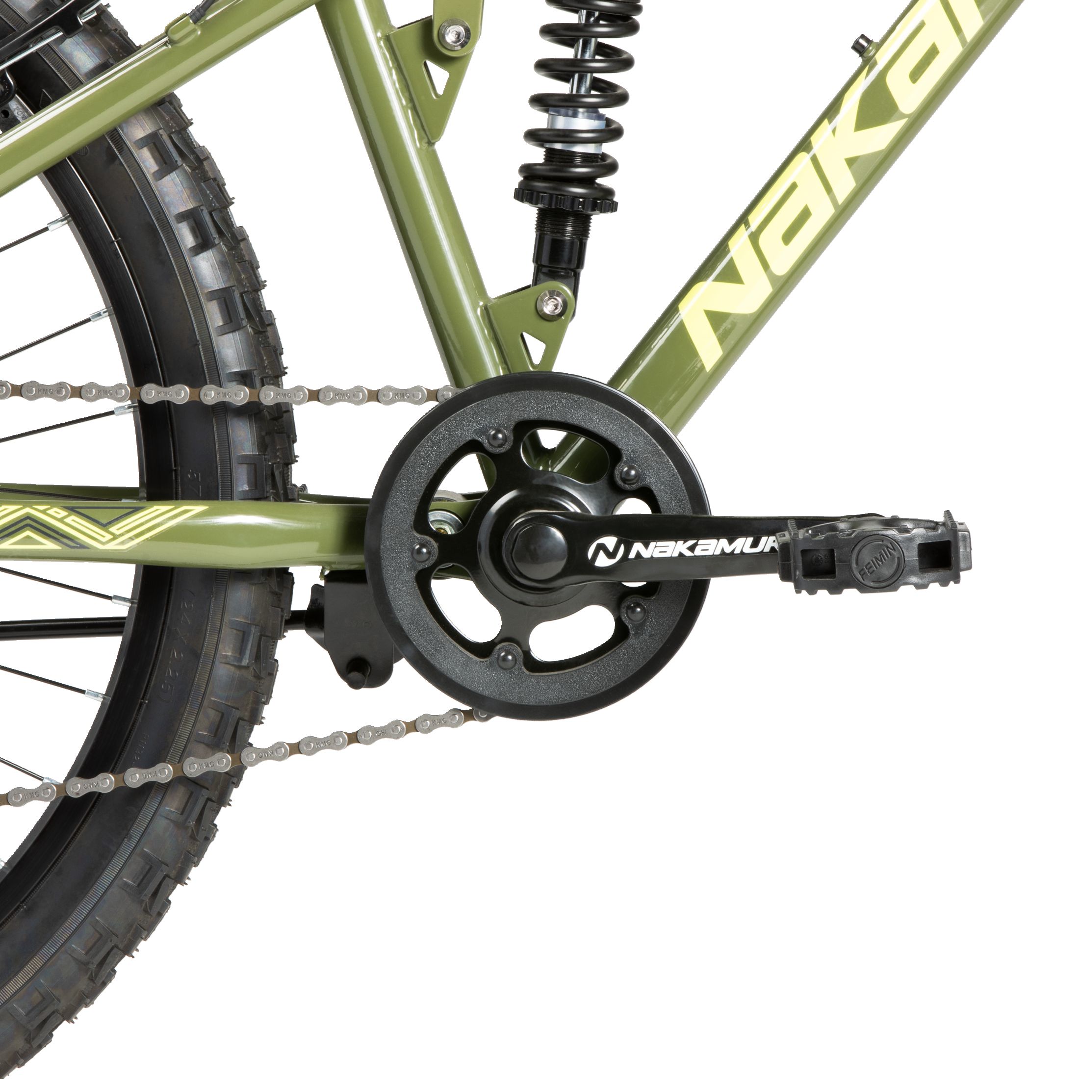 Nakamura Kids' Monster 24" Junior Mountain Bike, 7 Speed, Rim Brakes, Full Suspension CloseUp