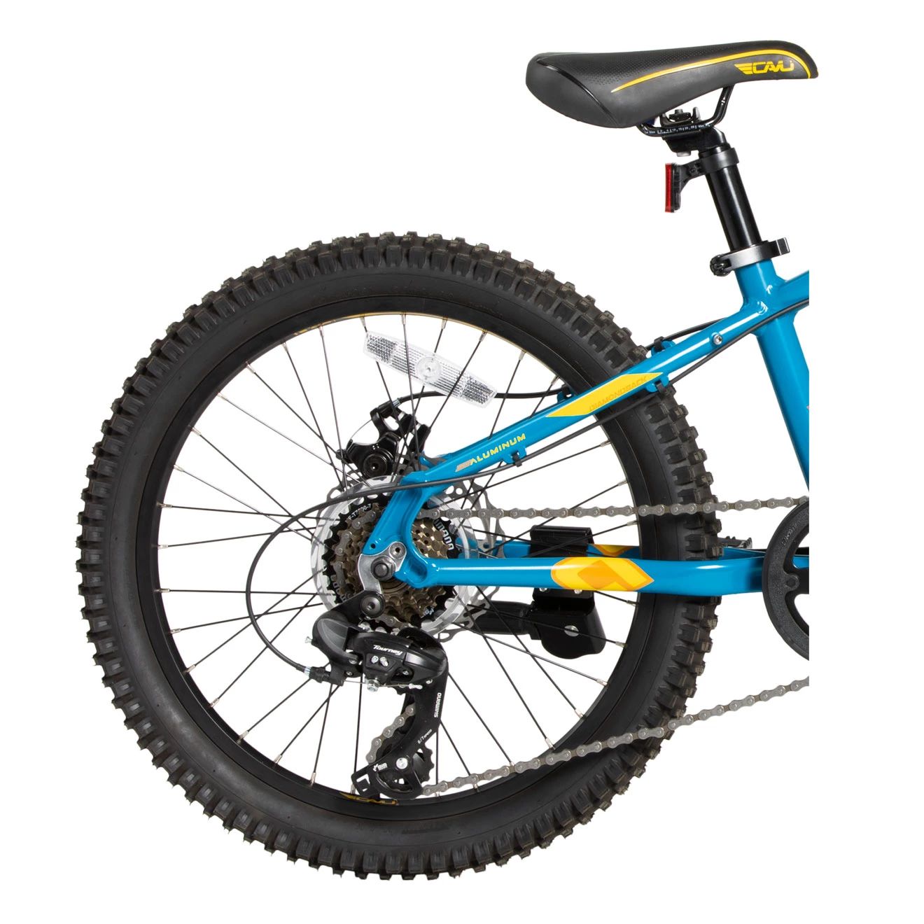 Diamondback Kids' Snake 20" Mountain Bike, 7 Speed, Aluminum Frame, Mechanical Disc Brakes CloseUp