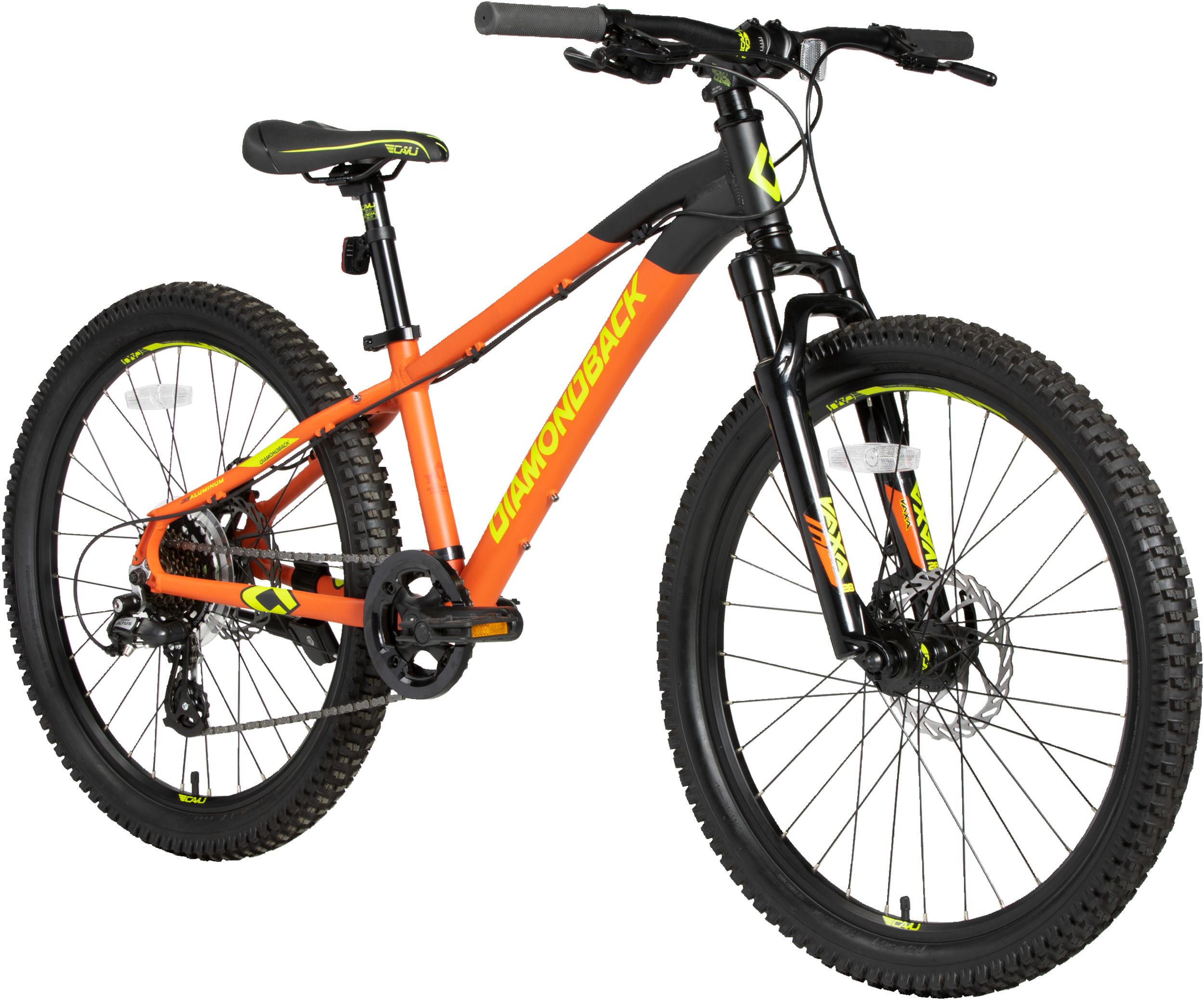 Diamondback Kids' Flowdown 24" Junior Mountain Bike, 7 Speed, Aluminum Frame, Mechanical Disc Brakes,