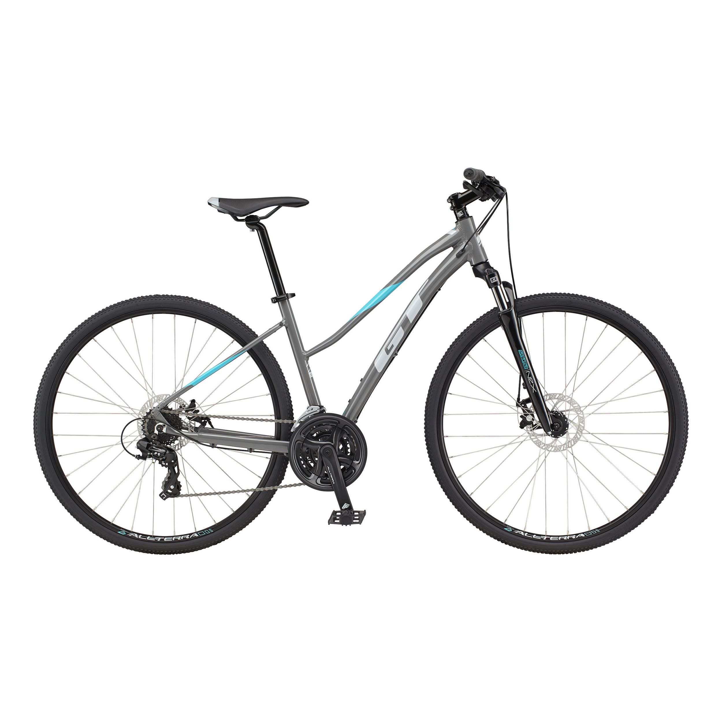 GT Women's Transeo Comp Low-Step 700c Hybrid Bike, 21 Speed, Aluminum Frame, Mechanical Disc Brakes, Commuter