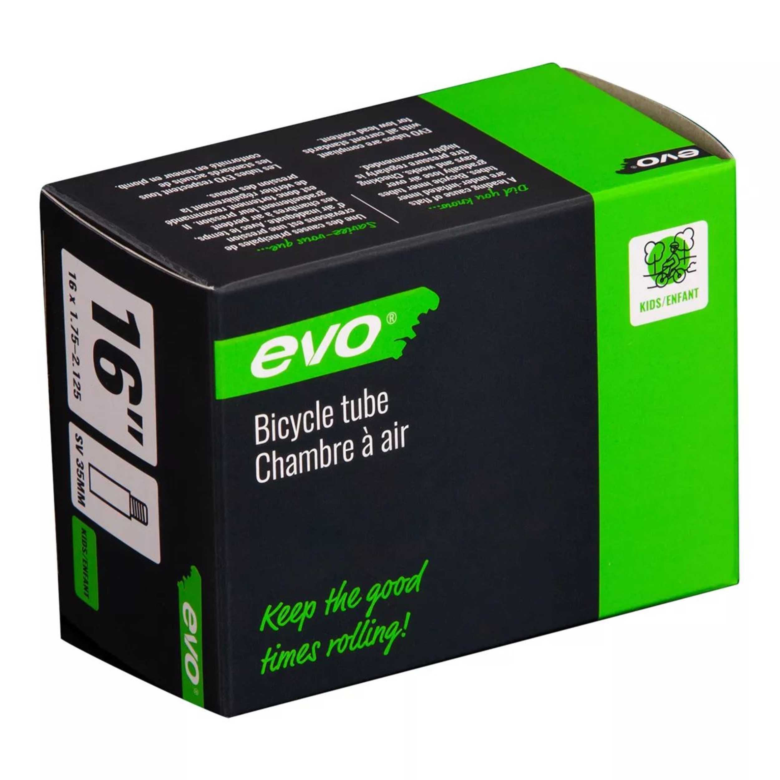 Evo Schrader 16 x 1.75-2.125 Bike Inner Tube Front_Angled_Right