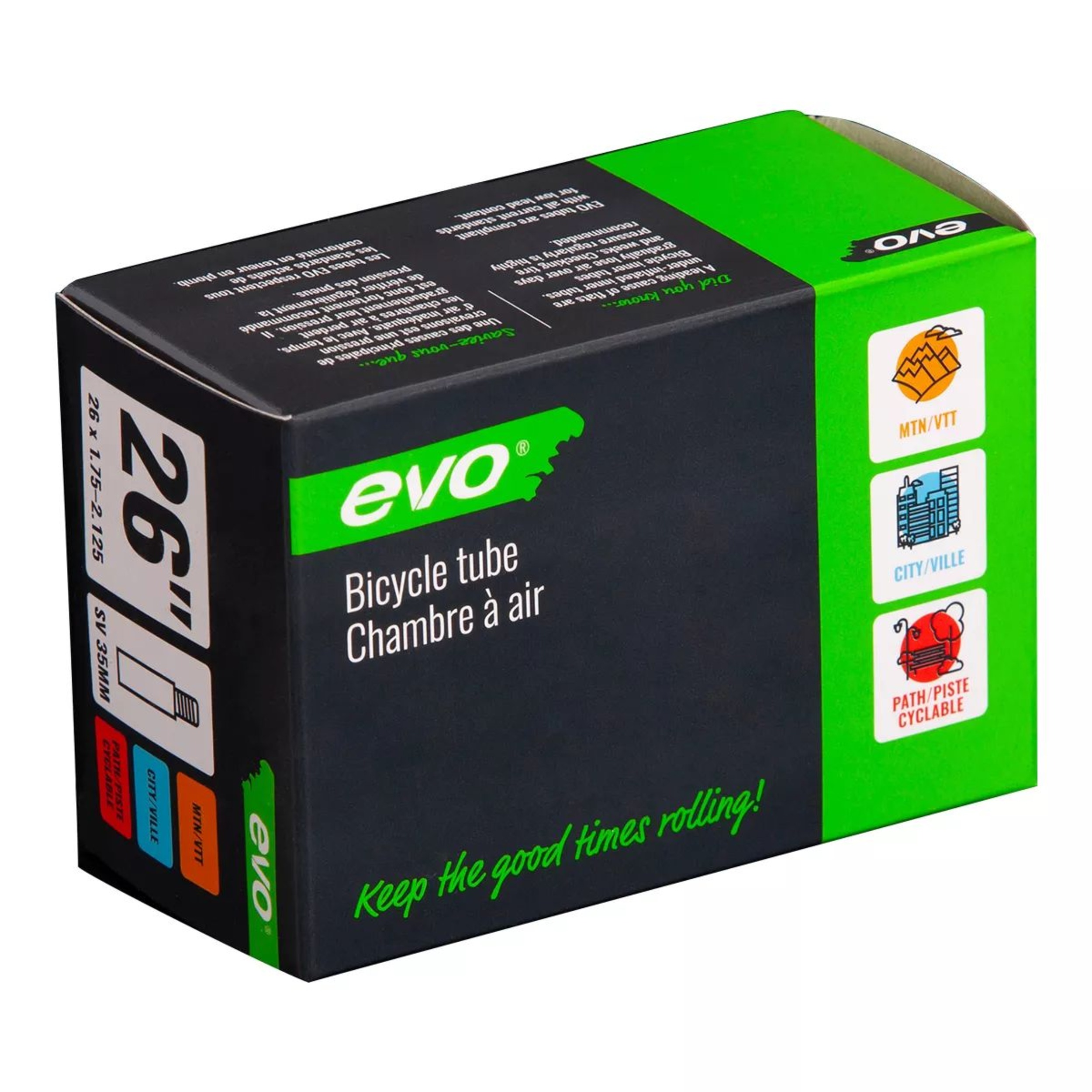 Evo Schrader 26 x 1.95-2.125 Bike Inner Tube Front_Angled_Right