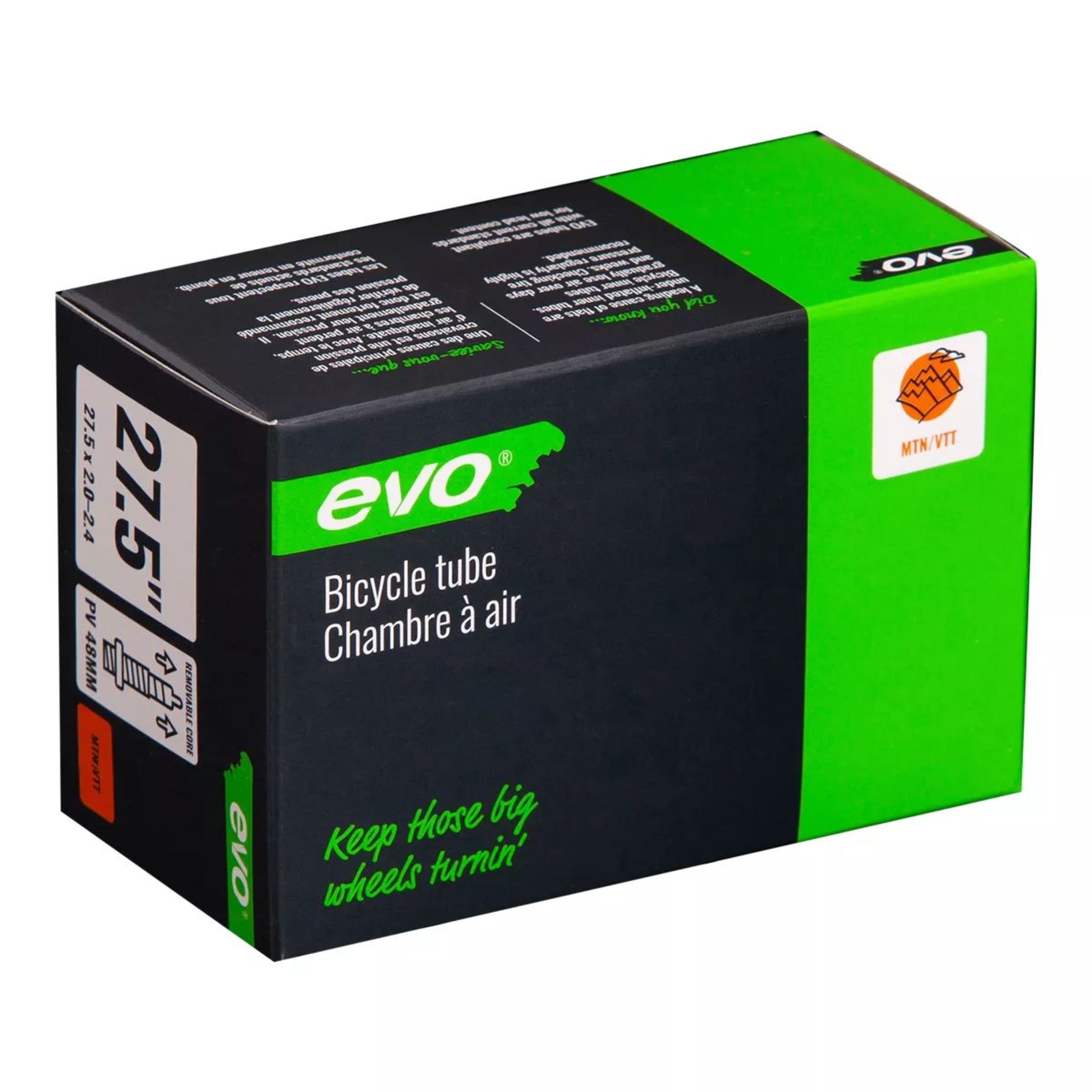 Evo Presta 27.5 x 1.9-2.35 Bike Inner Tube Front_Angled_Right