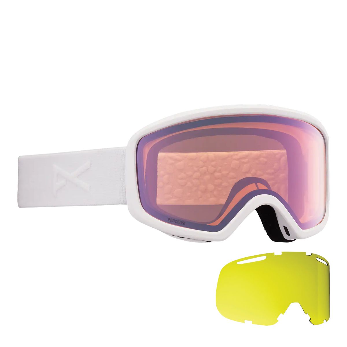 Anon Deringer MFI Women's Ski & Snowboard Goggles 2021/22 White with Lens: Perceive Cloudy Pink Lens + Bonus Lens Front_Angled_Right