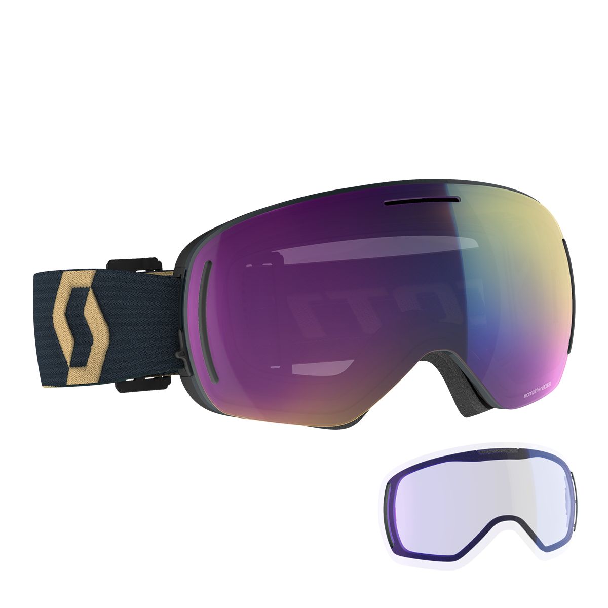 SCOTT LCG EVO Ski & Snowboard Goggles 2021/22 Team Beige with Teal Chrome Lens + Bonus Lens Front_Three_Fourths_Angled_Right