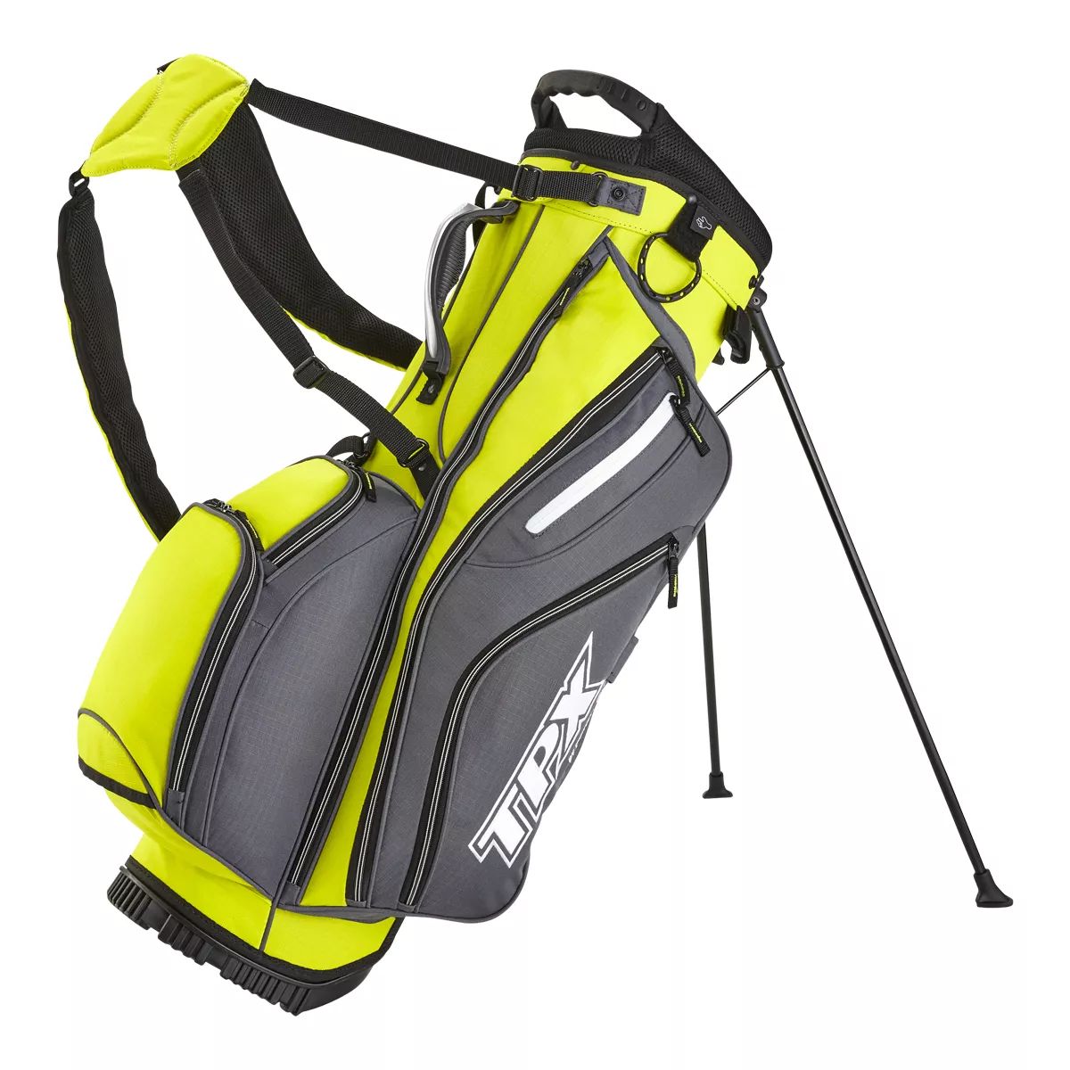 Powerbilt Medallist Stand Bag - Grey/Green Front_Three_Fourths_Angled_Left