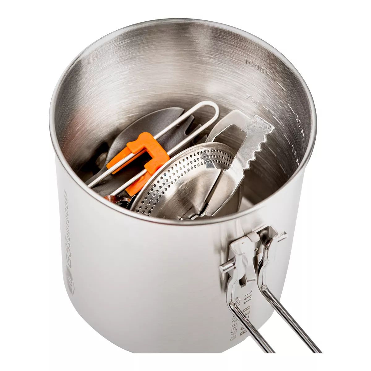 GSI Glacier Stainless Explorer Backpacking Set Overhead_Plunge