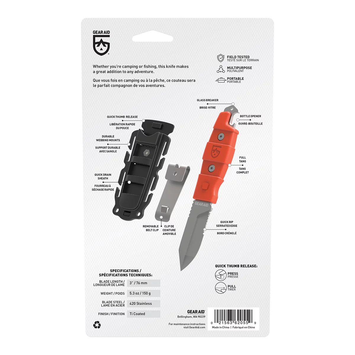 Gear Aid Buri Drop Point Knife Back_Flat