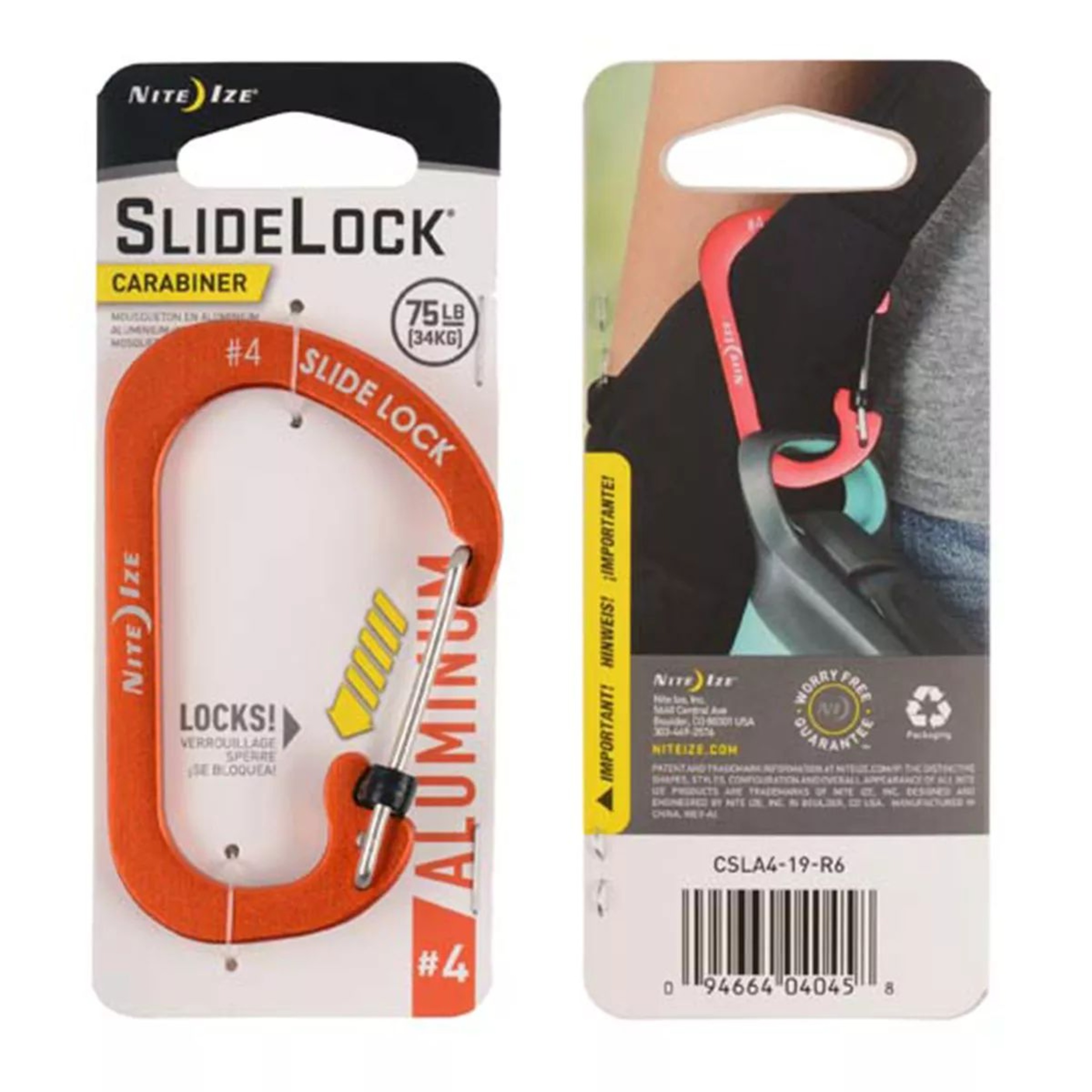 Nite Ize Slidelock Aluminum Carabiner #4 - Orange Composite_or_Mixed