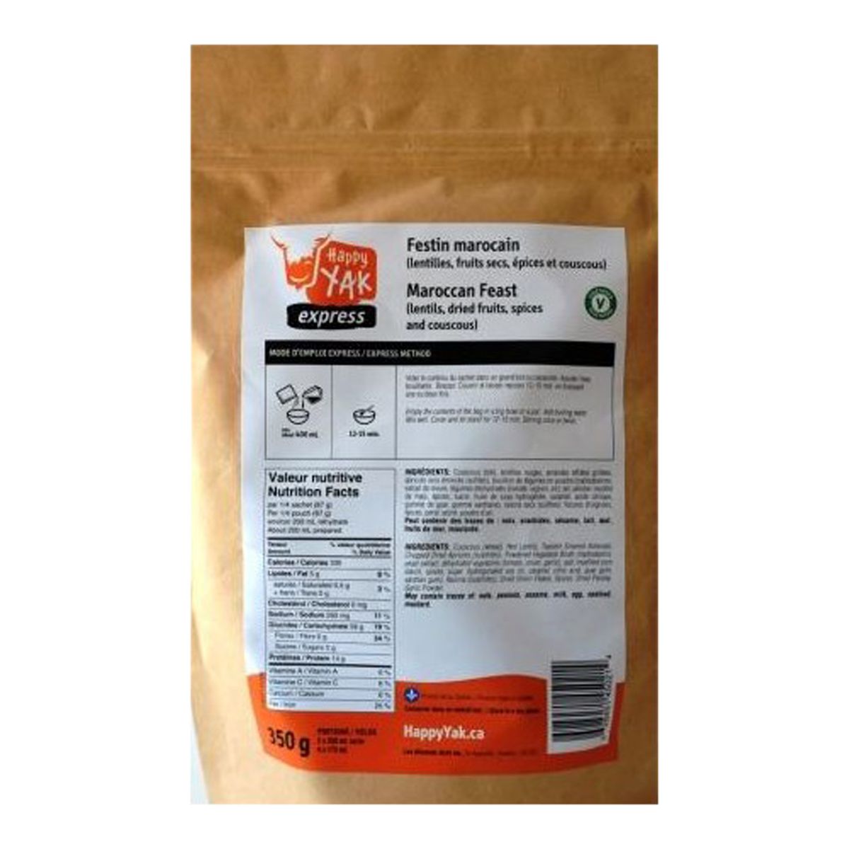 Image of Happy Yak Moroccan Couscous and Lentils Dehydrated Food Package