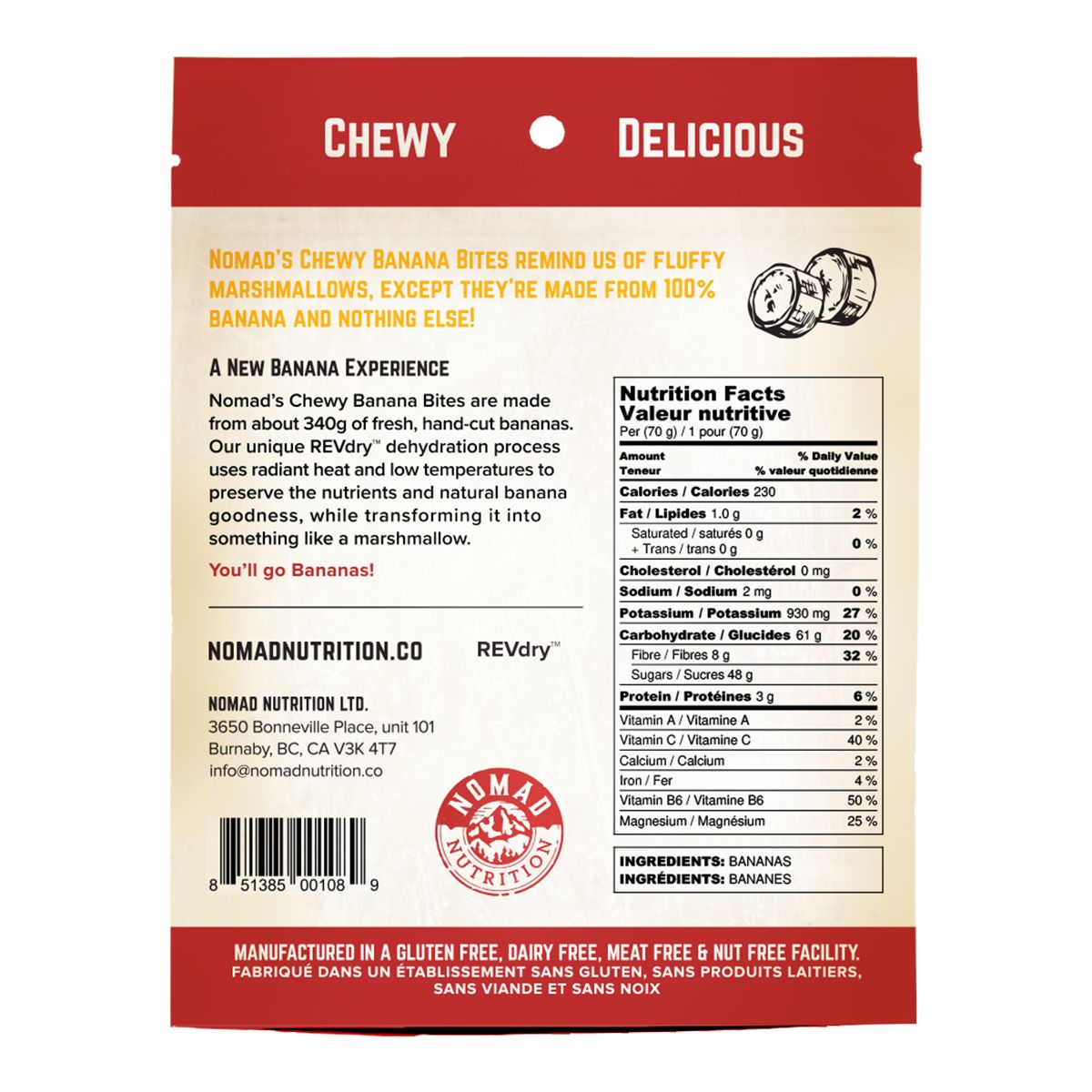 Nomad Nutrition Dehydrated Chewy Banana Bites