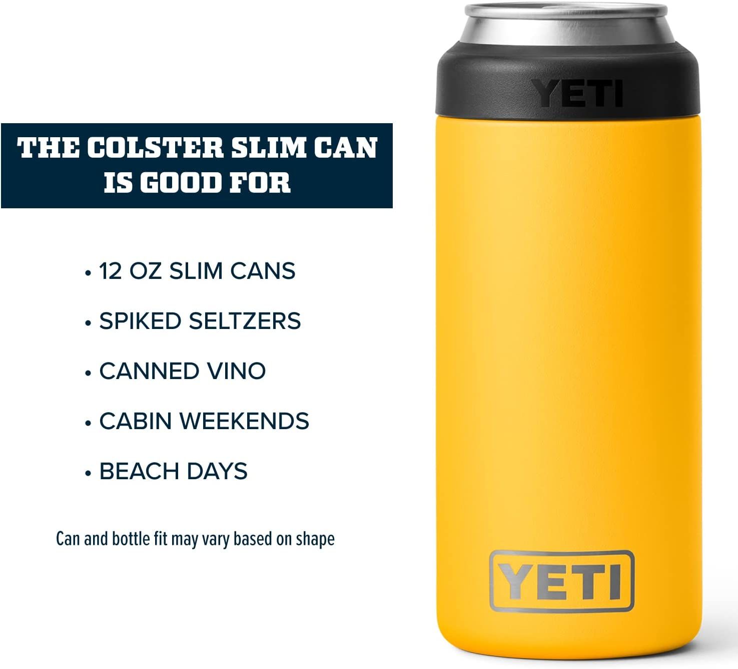 YETI Rambler Slim Can 12 oz Can Sleeve/Koozie, Screw Cap, Insulated Stainless Steel