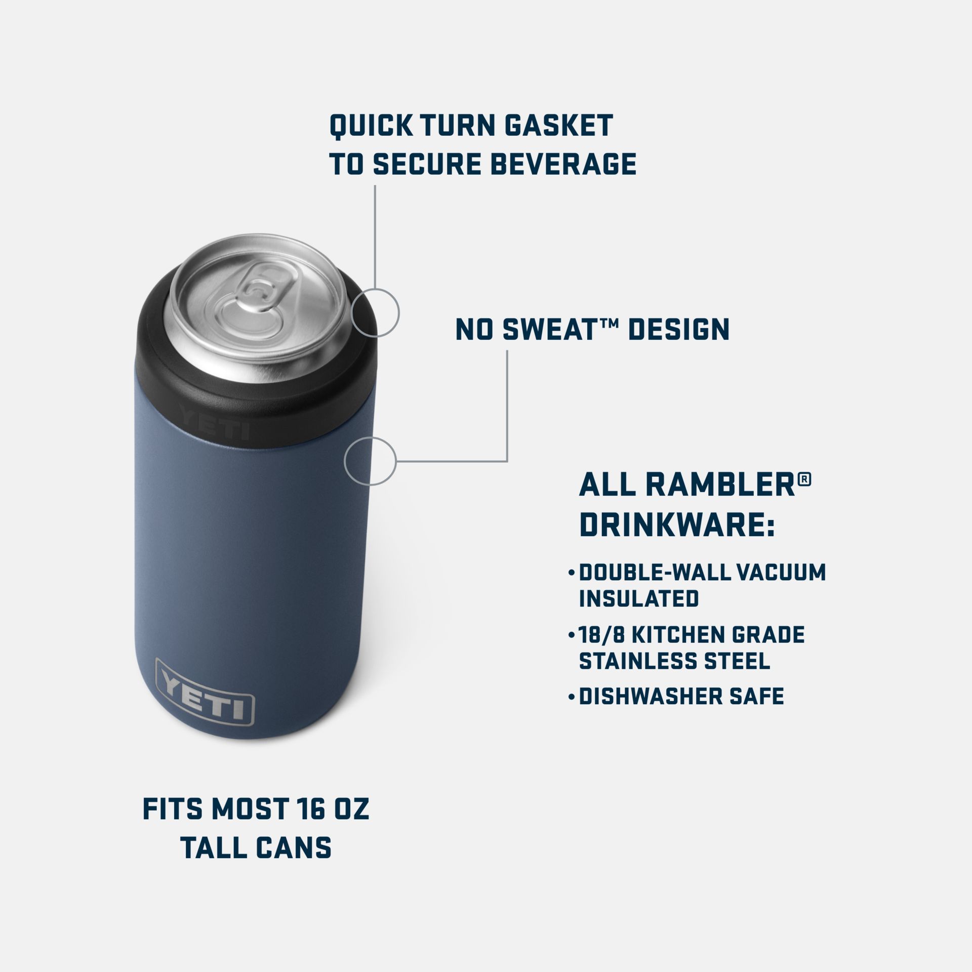 YETI Rambler Tall Can 16 oz Can Sleeve/Koozie, Screw Cap, Insulated Stainless Steel