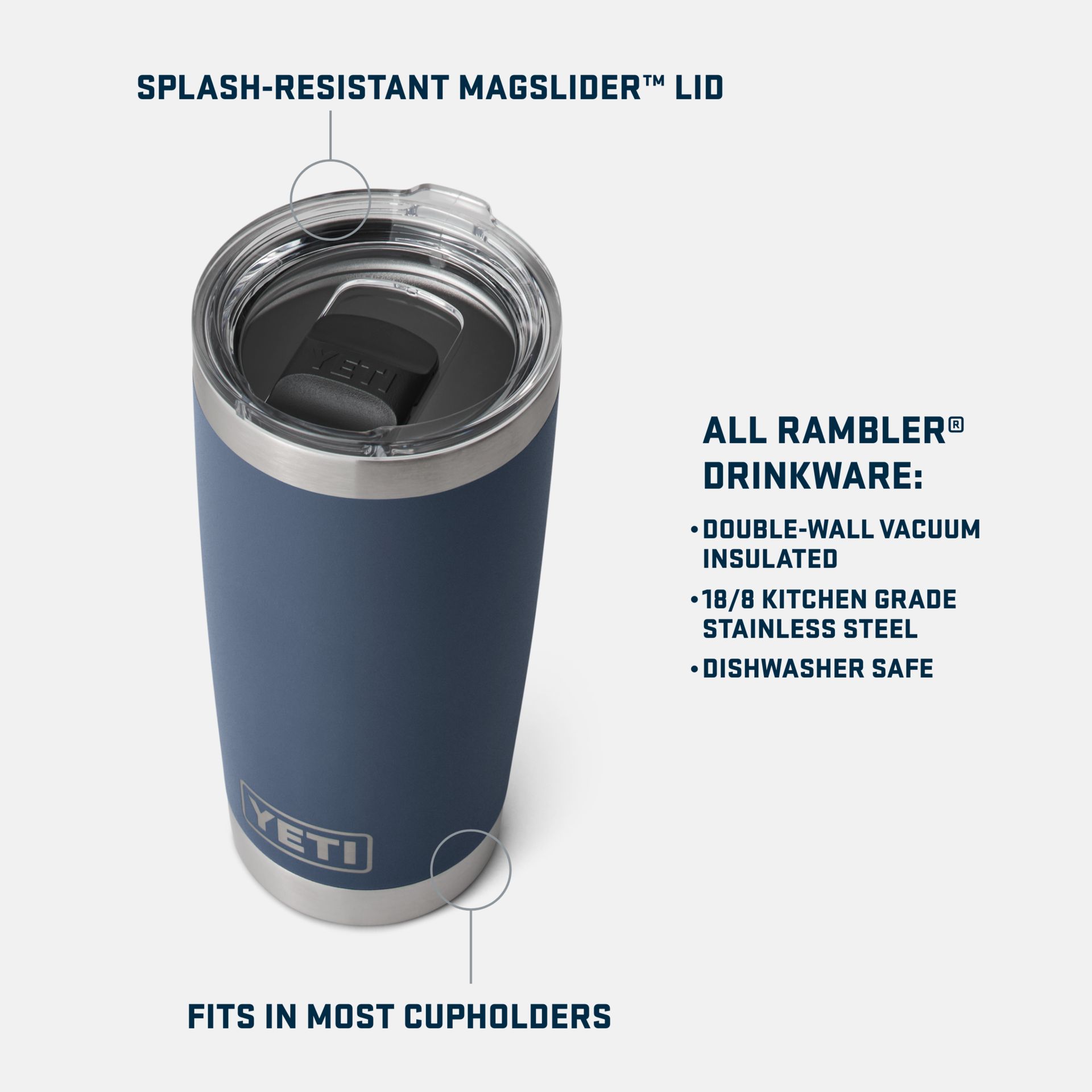 YETI Rambler 20 oz Tumbler, Sliding Lid, Insulated Stainless Steel, Dishwasher Safe