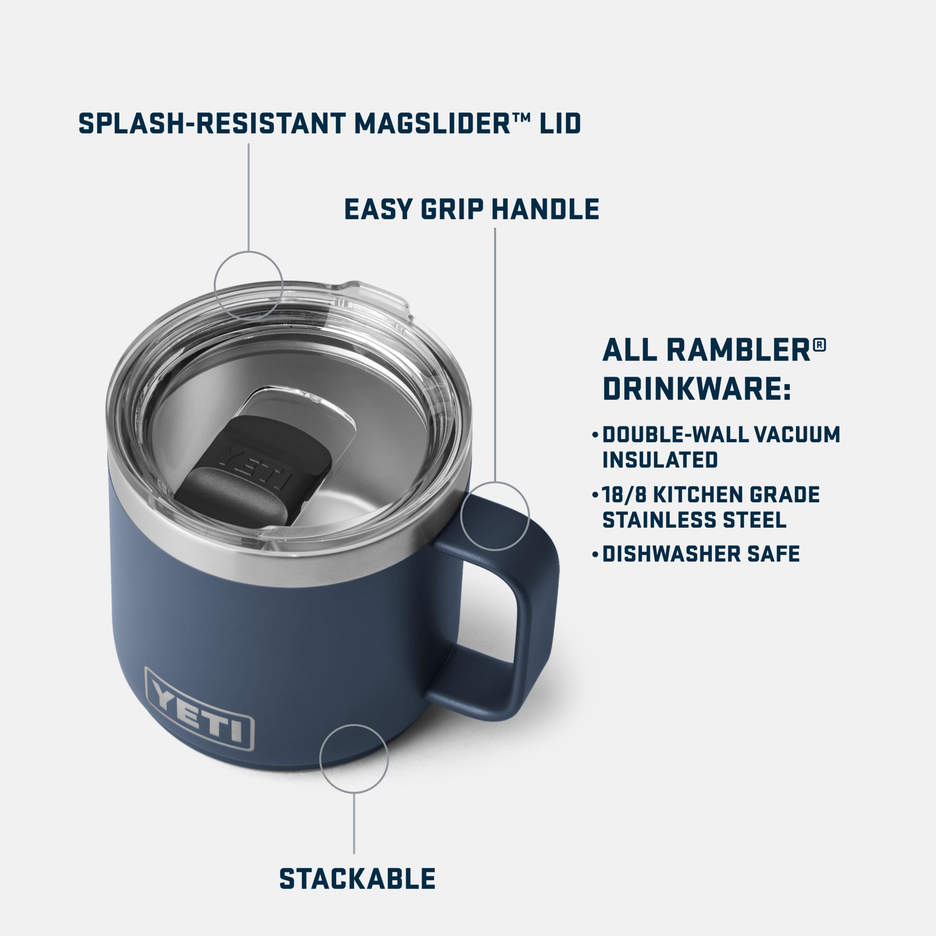 YETI Rambler 14 oz Mug, Sliding Lid, Insulated Stainless Steel, Dishwasher Safe