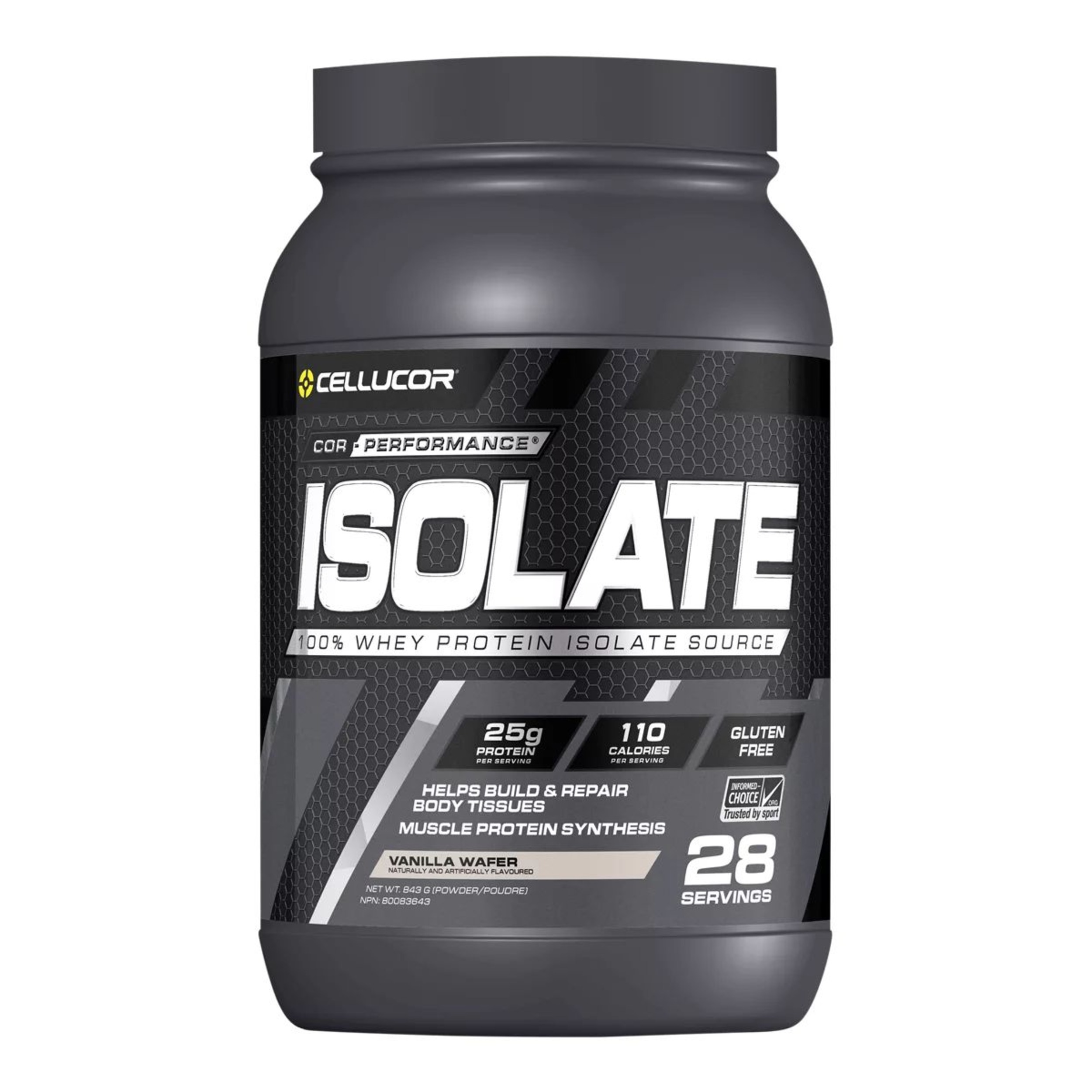 C4 Cellucor Cor-Performance Vanilla Wafer Whey Isolate Protein Powder 843g Front_Flat