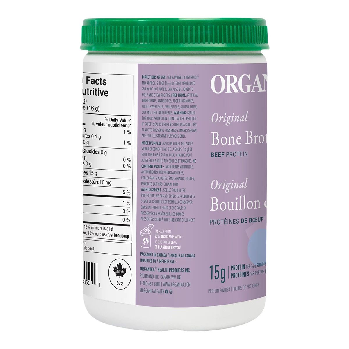 Organika Bone Broth Beef Original Powder - 300g Side_Right