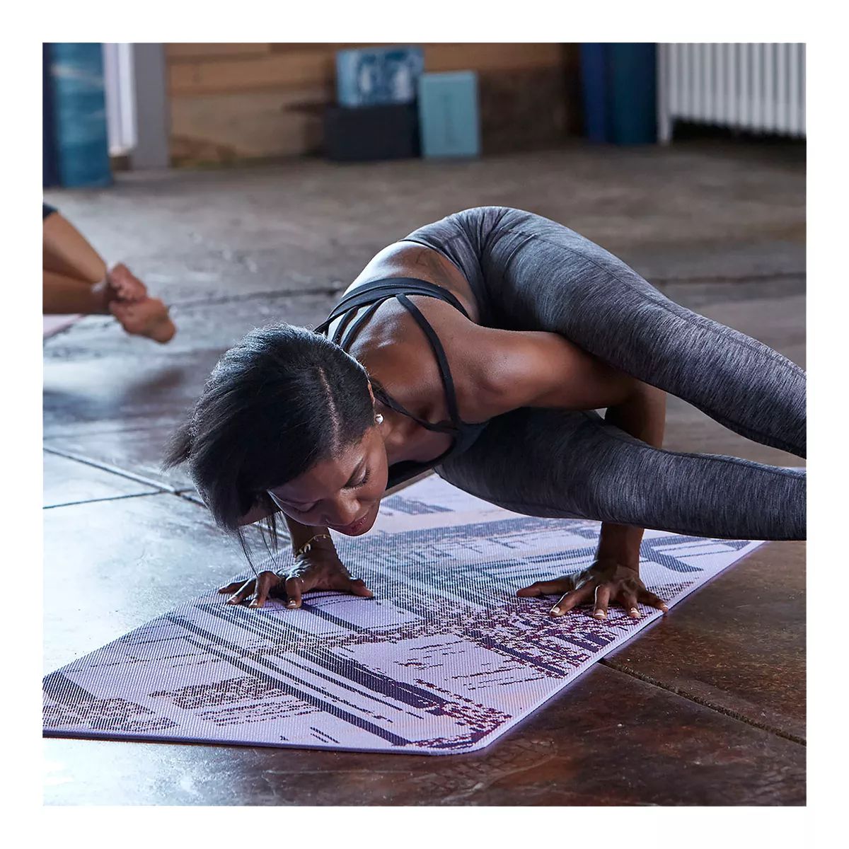 Gaiam Reversible Printed Yoga Mat, 6mm, Latex-Free, Non-Slip Front_Angled_Left