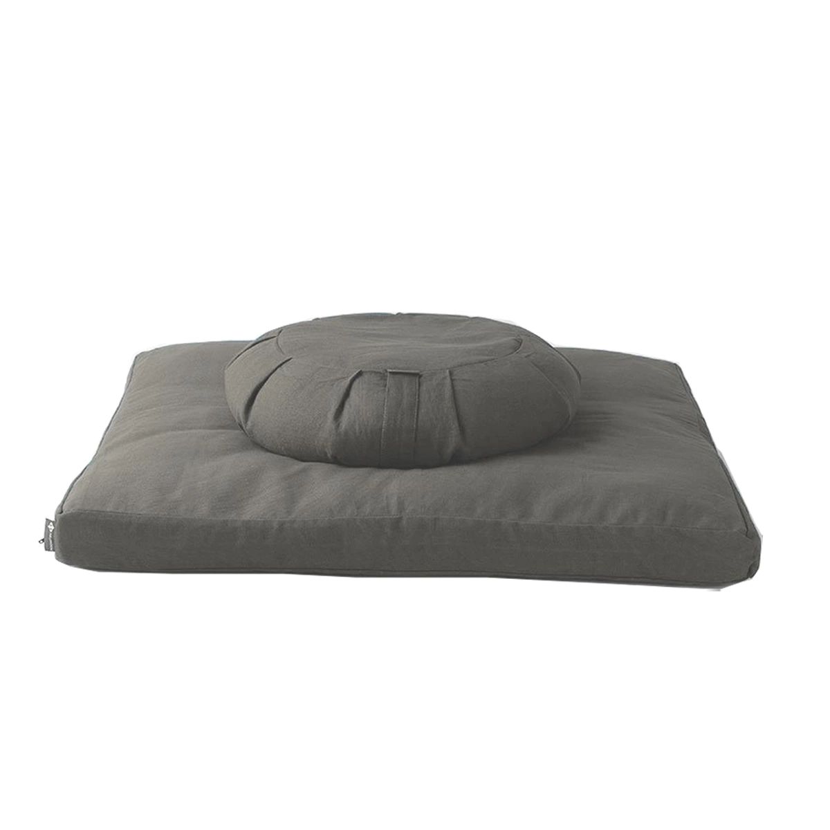 Halfmoon Sit Set: Essential Cotton Round Meditation Cushion + Essential Cotton Zabuton in Fossil Grey Front_Elevated