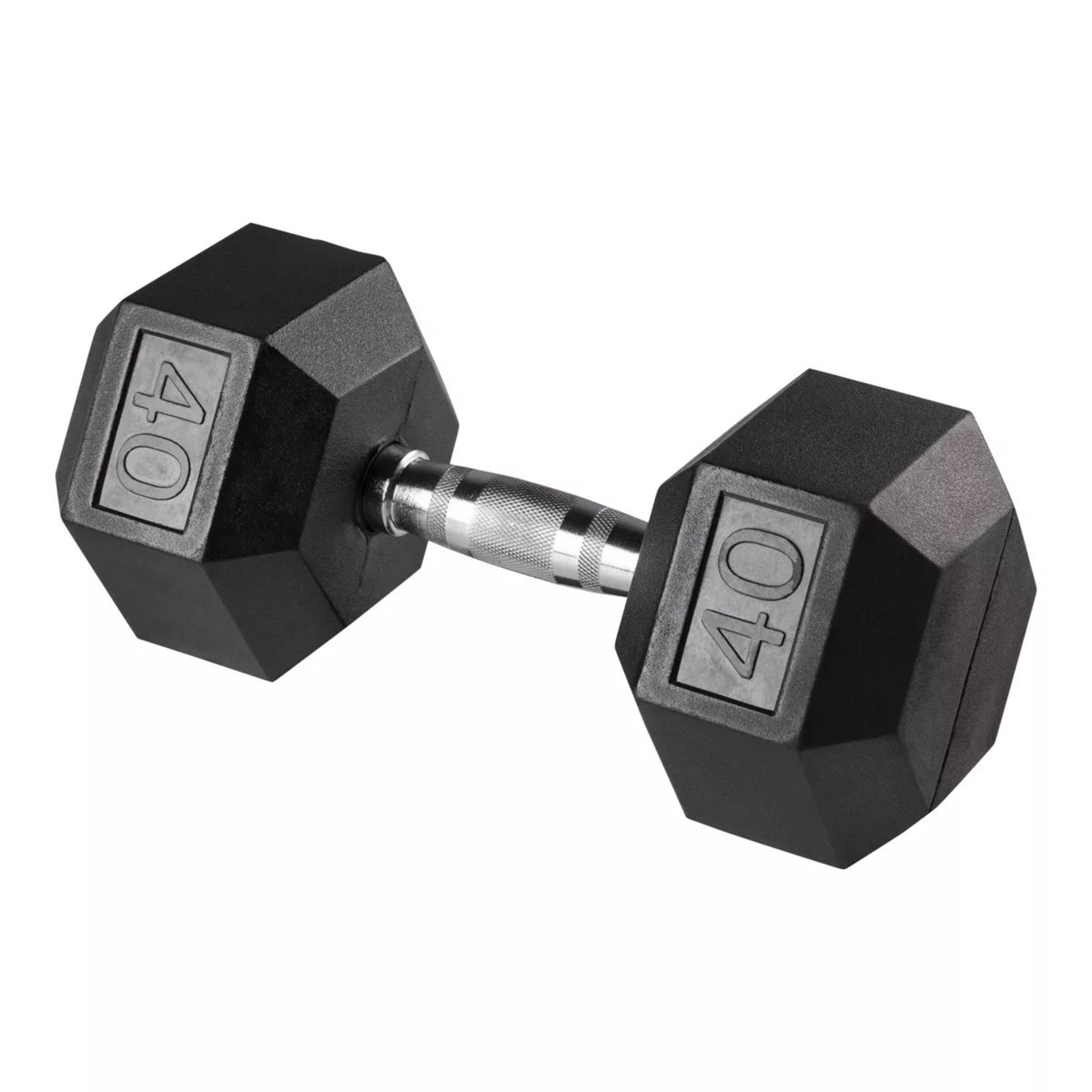 Durahex 40 lb Rubber Hex Dumbbell Front_Angled_Right