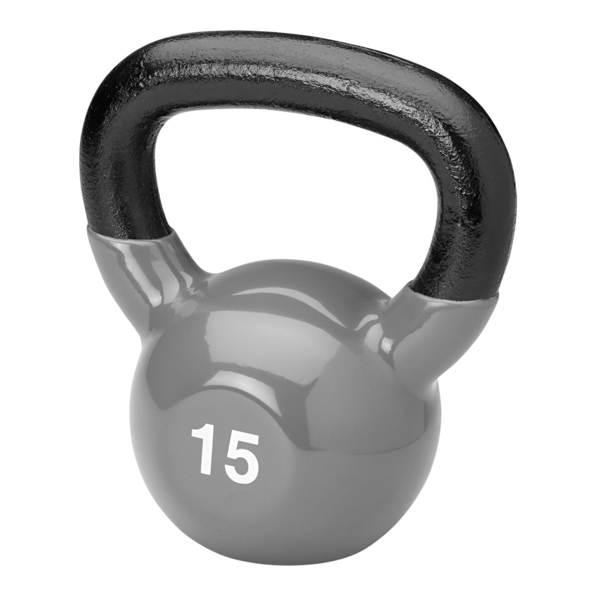 Gaiam 15 lb Vinyl Kettlebell, Weight, Home Gym Front_Angled_Left