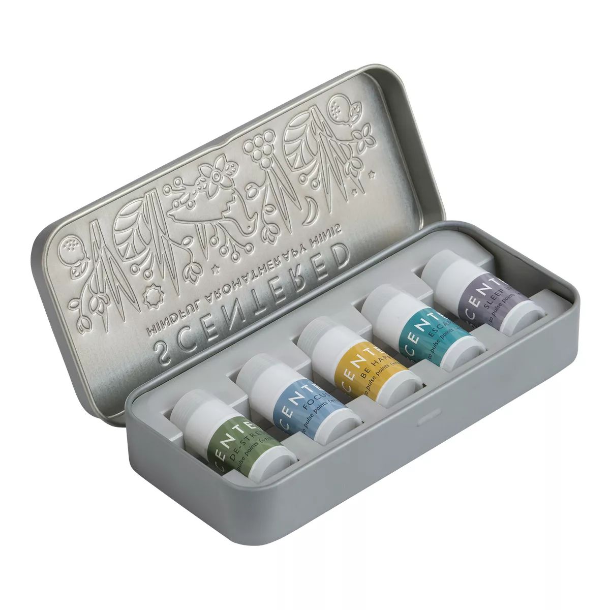 Scentered Wellbeing Ritual Aromatherapy Mini Balms Overhead_Plunge