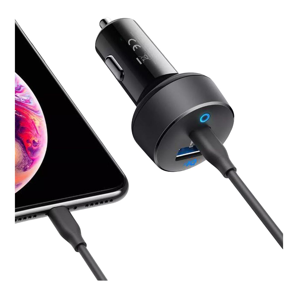 Anker PowerDrive PD+ 2 USB C Car Charger Overhead_Plunge