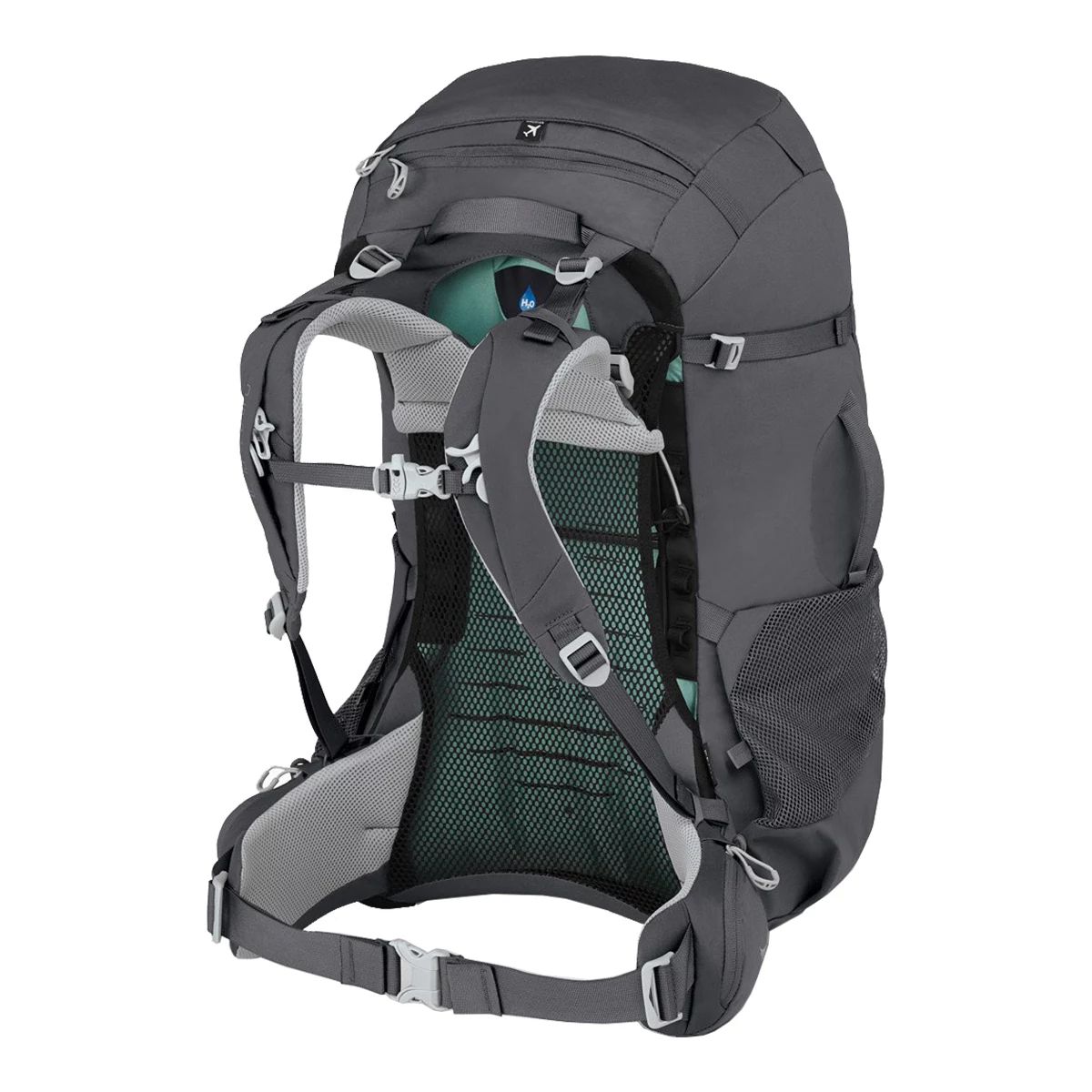 Osprey Fairview Trek 50 L Travel Pack- Charcoal Grey Back_Angled_Right