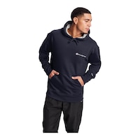 Champion Men's Powerblend Graphic Hoodie, Pullover, Fleece, Drawstring Front_Angled_Right