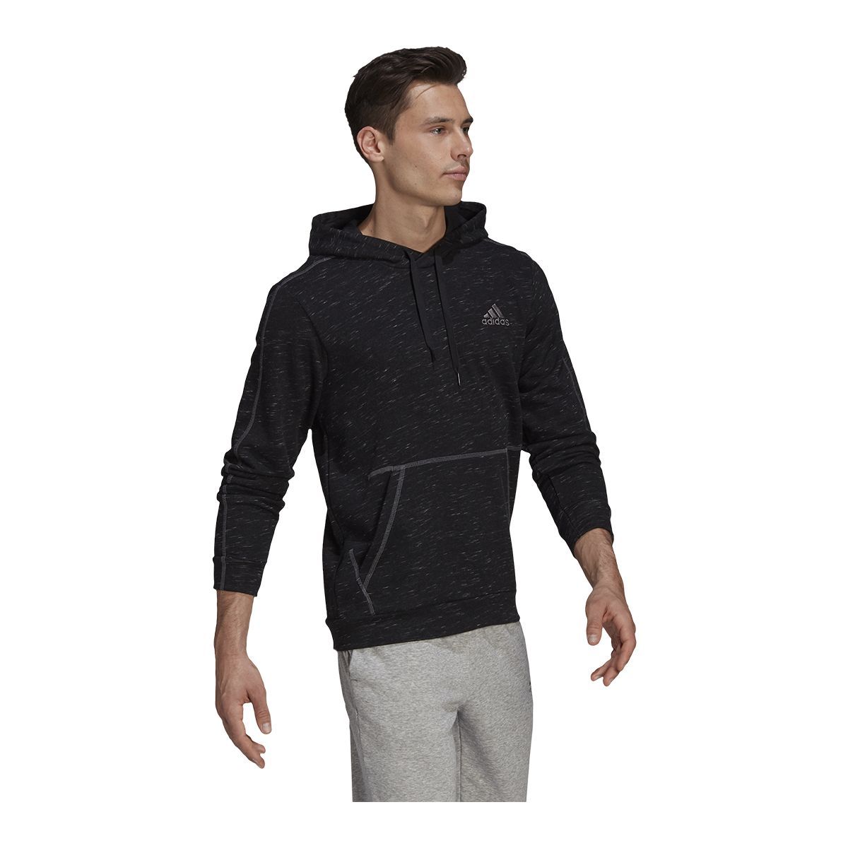adidas Men's Melange Essentials Hoodie, Pullover, French Terry, Drawstring