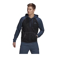 adidas Men's Melange Essentials Hoodie, Full Zip, French Terry, Drawstring Front_Flat
