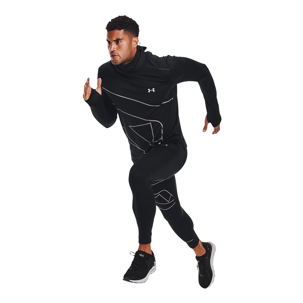 Under Armour Empowered Mask Reflective Black Grey Hoodie Running Pullover  Mens 