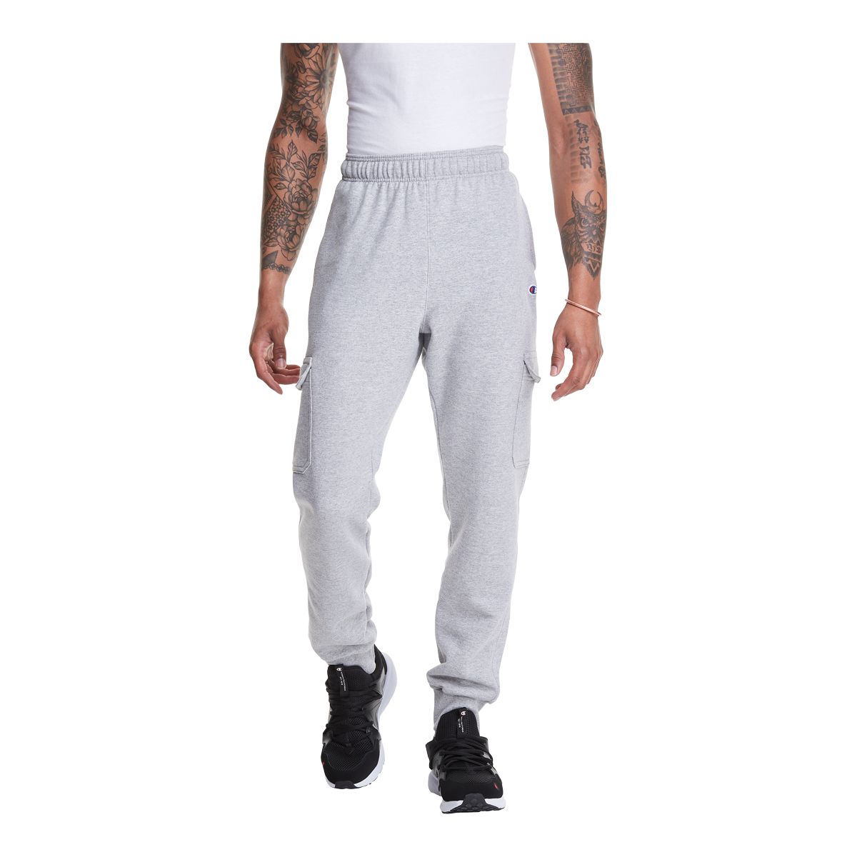 Champion Men's Powerblend Cargo Sweatpants, Fleece, Cotton, Workout,  Tapered, Joggers