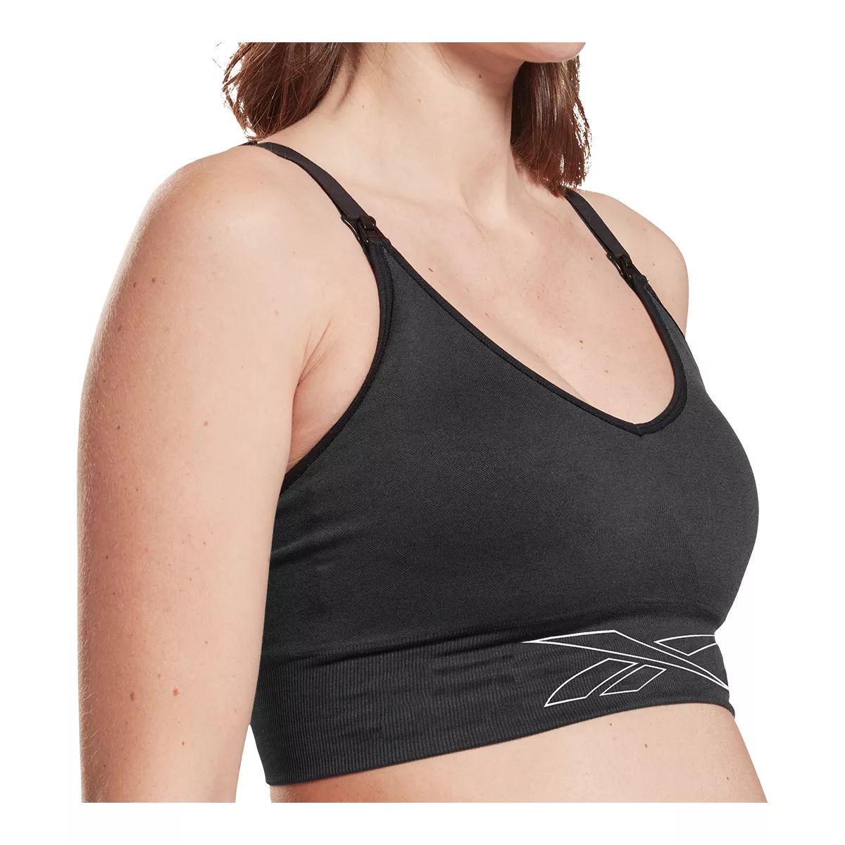Reebok Women's Studio Maternity Nursing Sports Bra, Medium Impact, Removable Pads, Longline