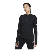 Nike Women's Run Trail Element Long Sleeve Half Zip Shirt, Dri-FIT Front_Three_Fourths_Angled_Left