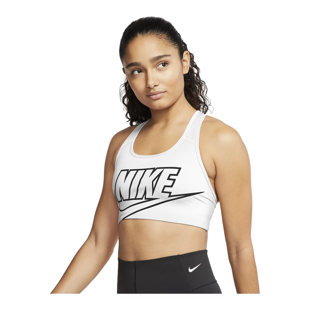 Nike Women's Swoosh Futura Sports Bra (XS, White)