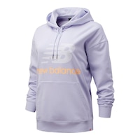 New Balance Women's Essentials Pullover Sweatshirt Hoodie, Oversized, Kangaroo Pocket Front_Angled_Left