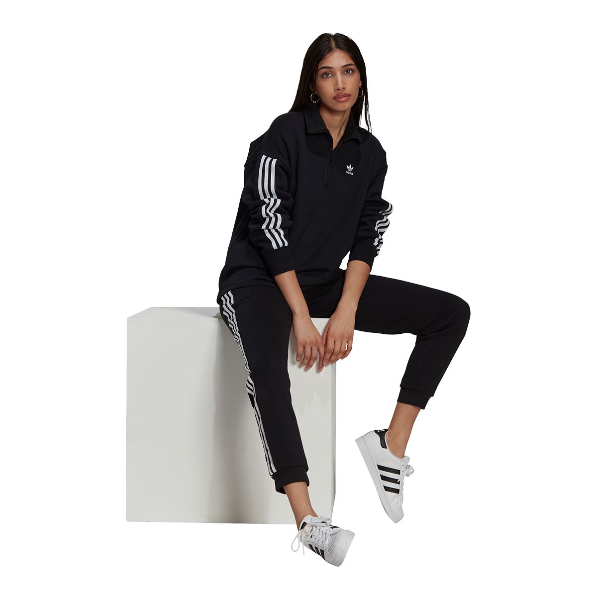 adidas Originals Women's Quarter Zip French Terry Sweatshirt, Relaxed Fit