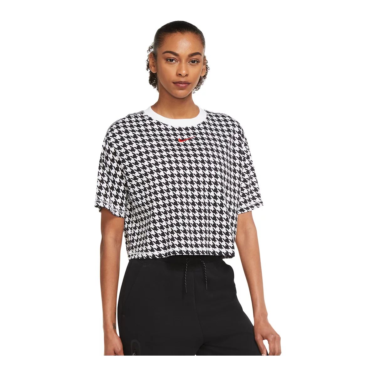 Nike Women's Icon Clash Houndstooth Crop T Shirt, Loose Fit