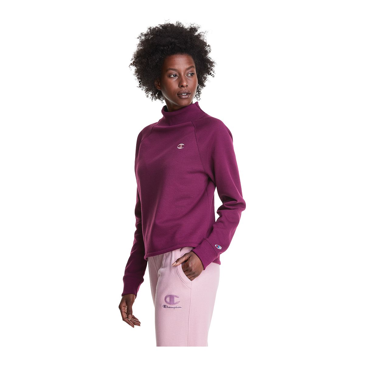 Champion Women's Powerblend Long Sleeve Mock Neck Sweatshirt