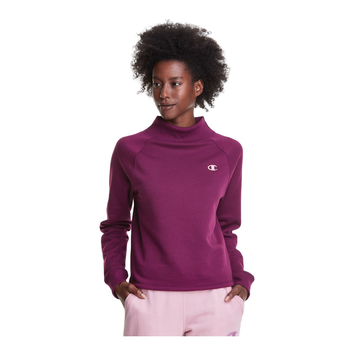 Champion Women's Powerblend Long Sleeve Mock Neck Sweatshirt