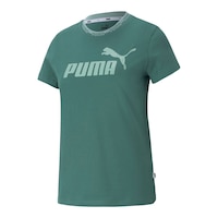 PUMA Women's Amplified Logo Cotton T Shirt Front_Angled_Left