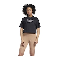 Reebok Women's Classics Big Logo Cotton Jersey Crop T Shirt, Oversized Front_Flat
