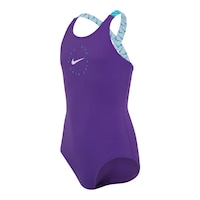 Nike Girls' Logo Tape Crossback One Piece Swimsuit Front_Angled_Left