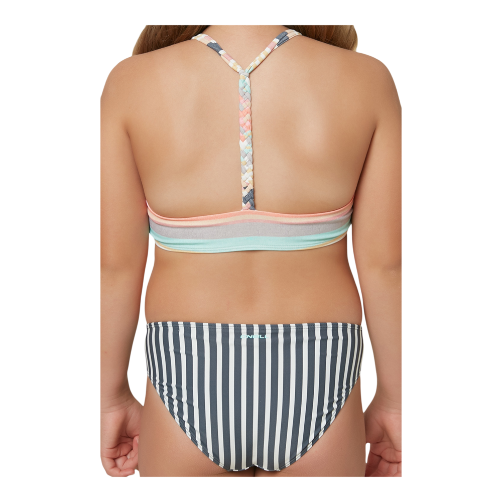 O'Neill Girls' Cruz Stripe Braided Strap High-Neck Swimsuit