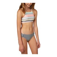 O'Neill Girls' Cruz Stripe Braided Strap High-Neck Swimsuit Front_Angled_Right