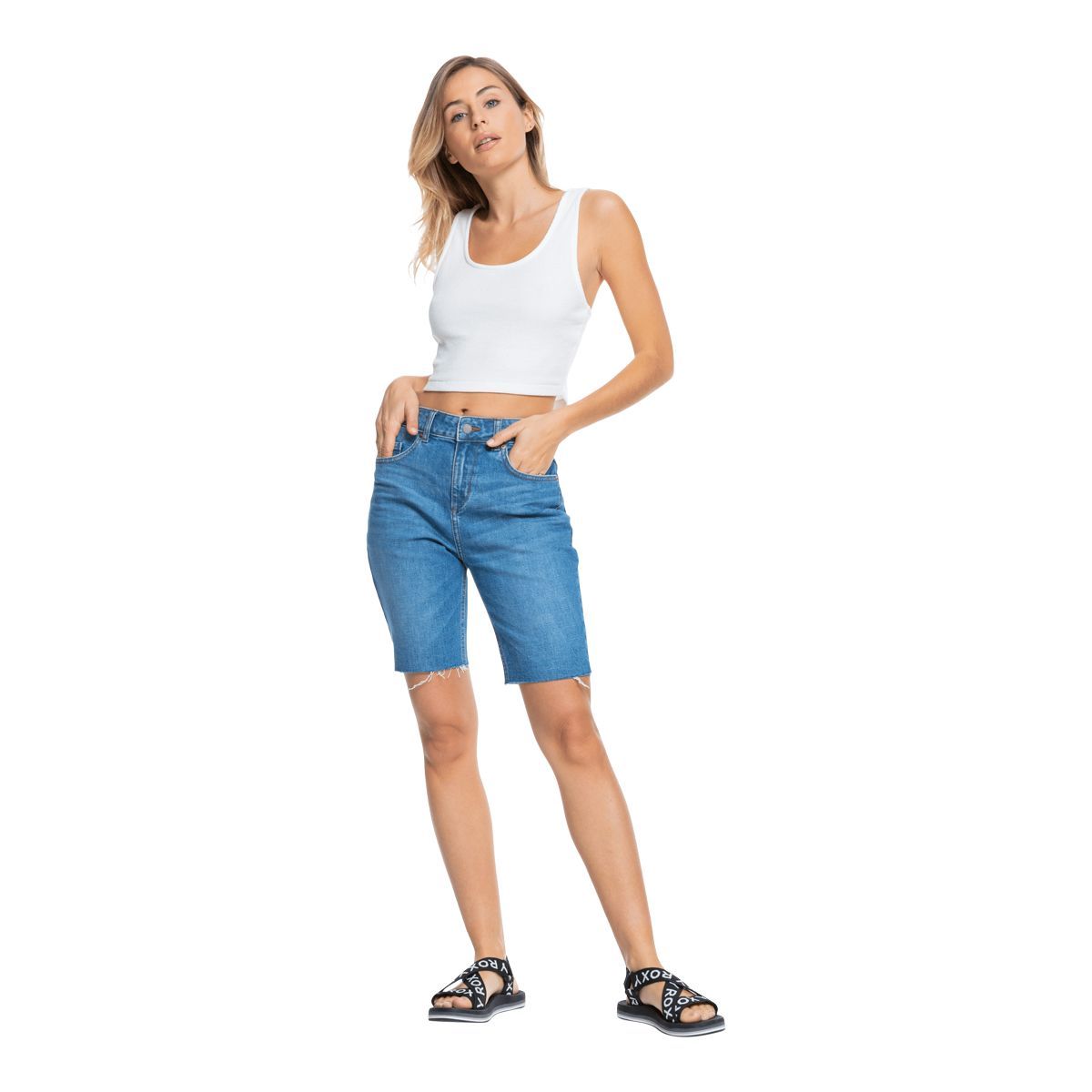 Roxy Women's Midnight Circle Long Denim Shorts