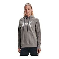 Under Armour Women's Rival Antler Pullover Hoodie, Fleece Front_Angled_Left
